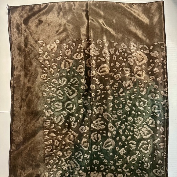 Large Water Silk Brown & Green Patterned Scarf Wrap - Picture 1 of 6